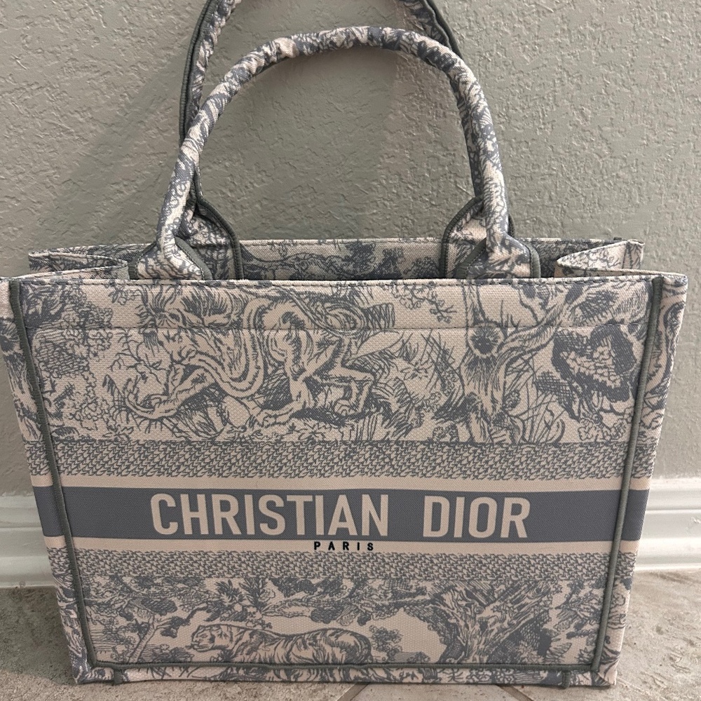 Christian Dior Book Tote Toile de Jouy Gray Embroidered Canvas Bag